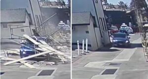 Vídeo: un conductor, presuntamente ebrio, choca contra un andamio y provoca una escena digna de película