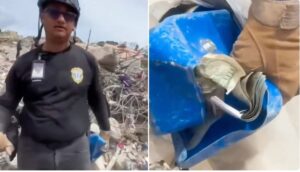Vídeos: detienen al policía venezolano del vídeo viral qué intentó robarse dólares que encontraron entre los escombros de edificios derrumbados en La Guaira luego de los dos terremotos seguidos