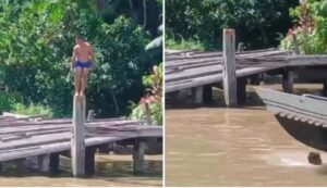 Vídeo: se lanza un clavado desde un muelle y segundos después, al emerger del agua, una lancha lo embiste fracturándole las costillas