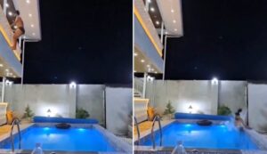 Vídeo sensible: un joven hace un arriesgado salto desde un segundo piso a una piscina pequeña y casi termina en tragedia