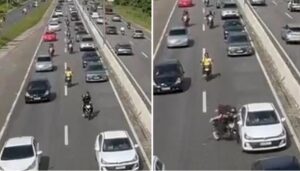 Vídeo: un reportero transmitiendo en vivo capta a sus espaldas un aparatoso accidente entre un motociclista y un automóvil