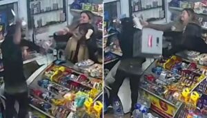 Vídeo valiente: ladrón entra a robar en un local y termina golpeado por dos mujeres con un termo y un cajón de cerveza
