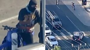 Vídeo a lo (videojuego) GTA: huye en una moto robada, roba gasolina y desata una cacería policial de película