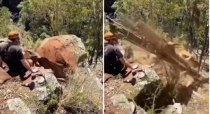 Vídeo: un tronco ‘volador’ pasa rozando la cara de un hombre y se salva por centímetros