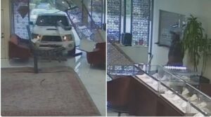 Vídeo: ladrones estrellan una camioneta contra la fachada de una joyería y al salir del vehículo para robar se encontraron con una sorpresa