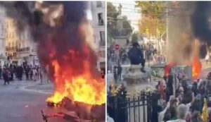 Vídeos: gases lacrimógenos, incendios y violentos choques entre manifestantes y policías franceses en masivas protestas en Francia
