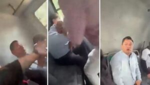 Vídeo: un hombre en un autobús fotografía a una mujer sin pedirle permiso y los pasajeros reaccionan, le recriminan, lo golpean y termina asustado pidiendo disculpas